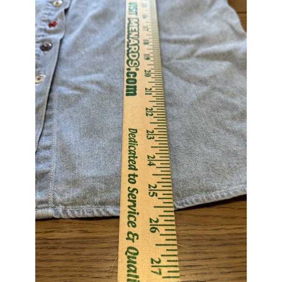 Andrew’s Blues Denim Size Medium Button Up Shirt Cotton Hippie Boho Short Sleeve - Picture 7 of 10